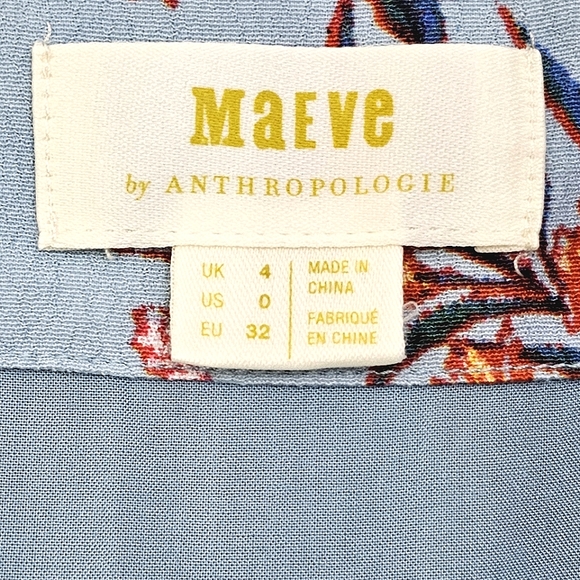 Maeve by Anthropologie Blue Rosalia Postcard  Cap Sleeve Faux Wrap Dress - Picture 4 of 14